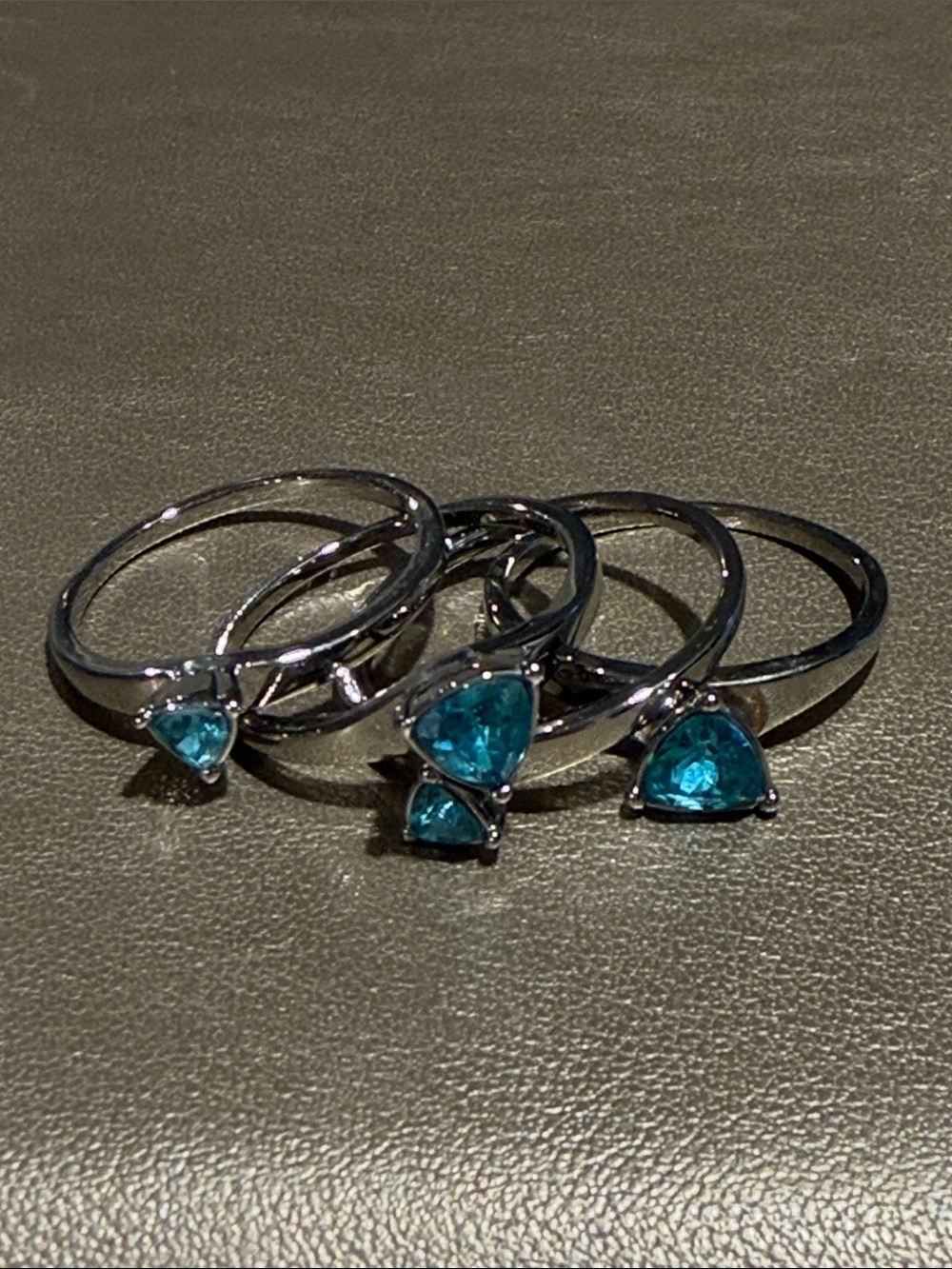 Sterling Silver Teal Gemstone 4 Ring Set - Women Jewelry